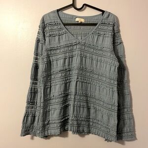 By Timo Blue Gray Boho Peasant Blouse Lace Detail Blouse Top size M